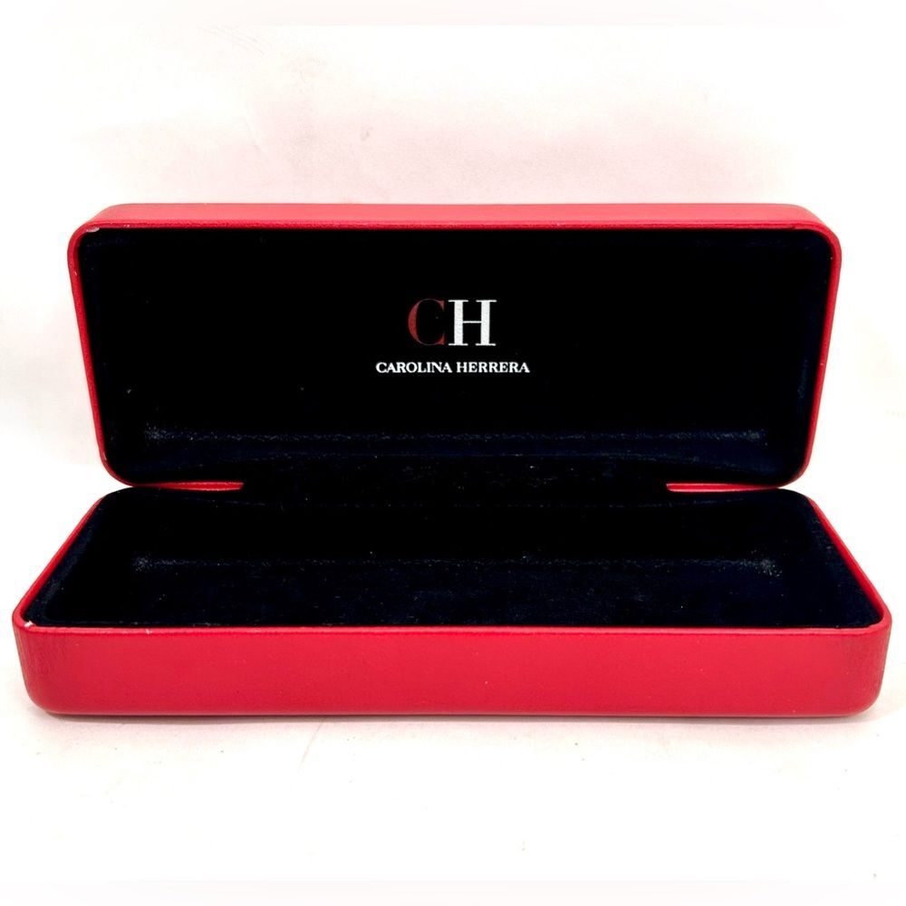 Carolina Herrera Glasses Case Red Leather Hard Shell w/Black Velvet Lining